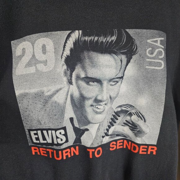 VTG 80s Postmark Elvis "Return To Sender" Crewneck Sweatshirt OS Black Grunge - Picture 3 of 7